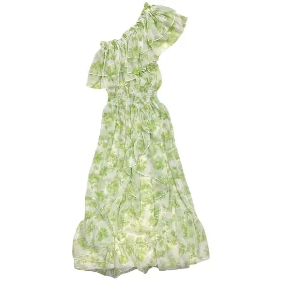 MISA Los Angeles LA Women's Midi Dress Rumi Blossom Printed Chiffon One Shoulder - Picture 5 of 6
